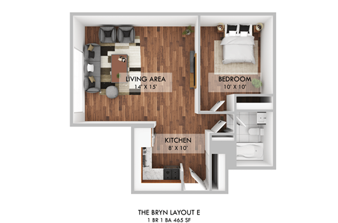 Floor plan for 1 bed, 1 bath, 465 sqft